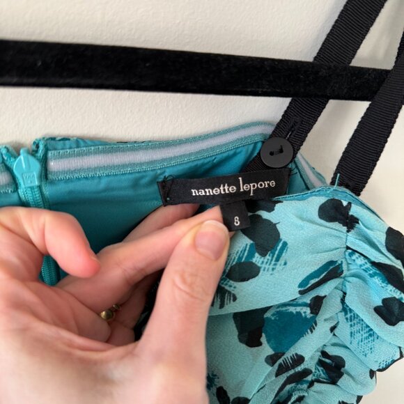 Nanette Lepore Strapless Leopard Gown in Turquoise and Black, Size 8 - Picture 7 of 7